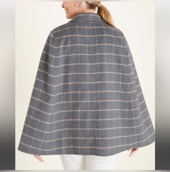 Chico's Plush Cape Jacket w/ Windowpane  Print - Picture 2 of 13
